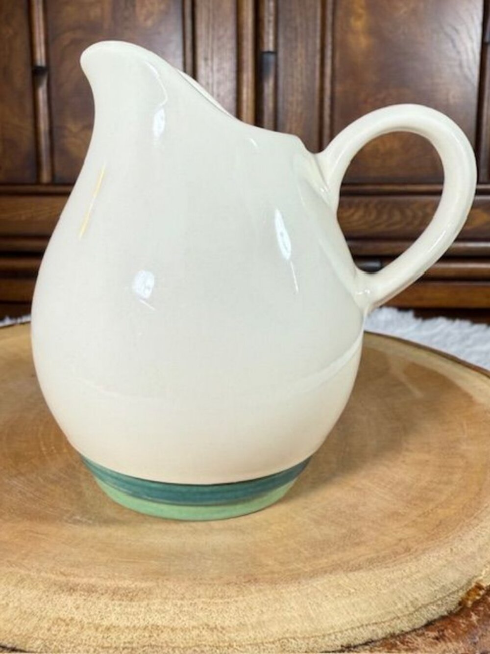 Vintage Pfaltzgraff Teal and Green Stripe Base Creamer Gravy Boat